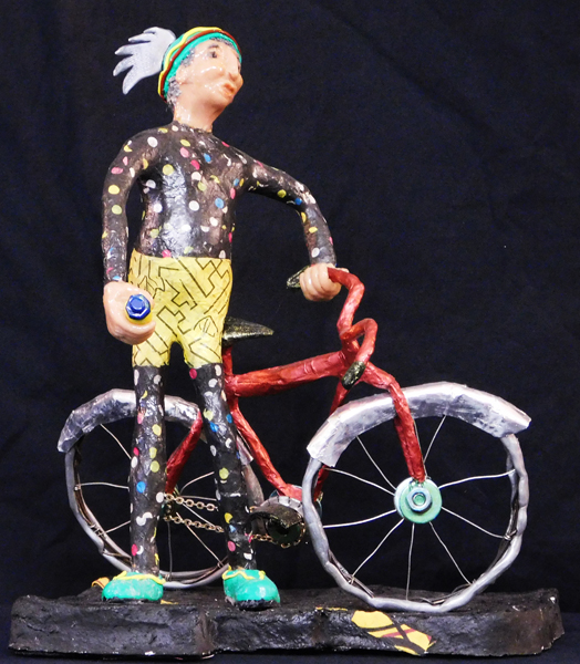 Colaborations, air dry clay, & mixed media... a winning combination Bycycle Man, We've all seen them, the quintessential bicyclist, as they zip along the road