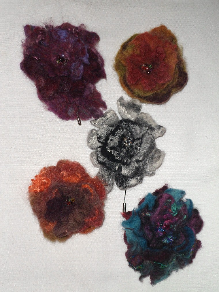Merino Felted Pins - for hats, scarves, shawls or coat lapels.