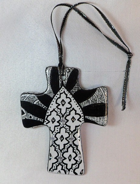 CR1321b - Double sided hand painted cross.