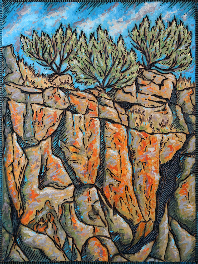 Canyon Sage Wood Burning and Acrylic Painting Original - 9”x12” Price: $150