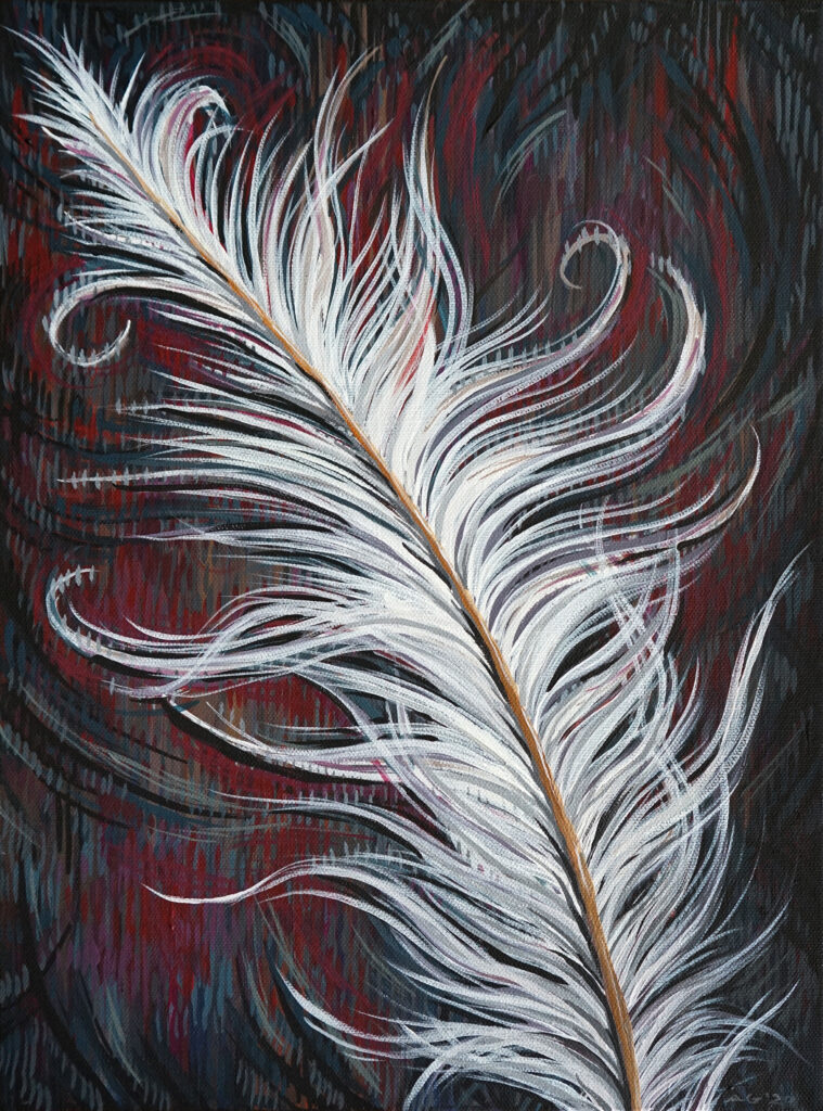 Feather on Red Acrylic Painting on Canvas Original - 12”x16” Price: $150