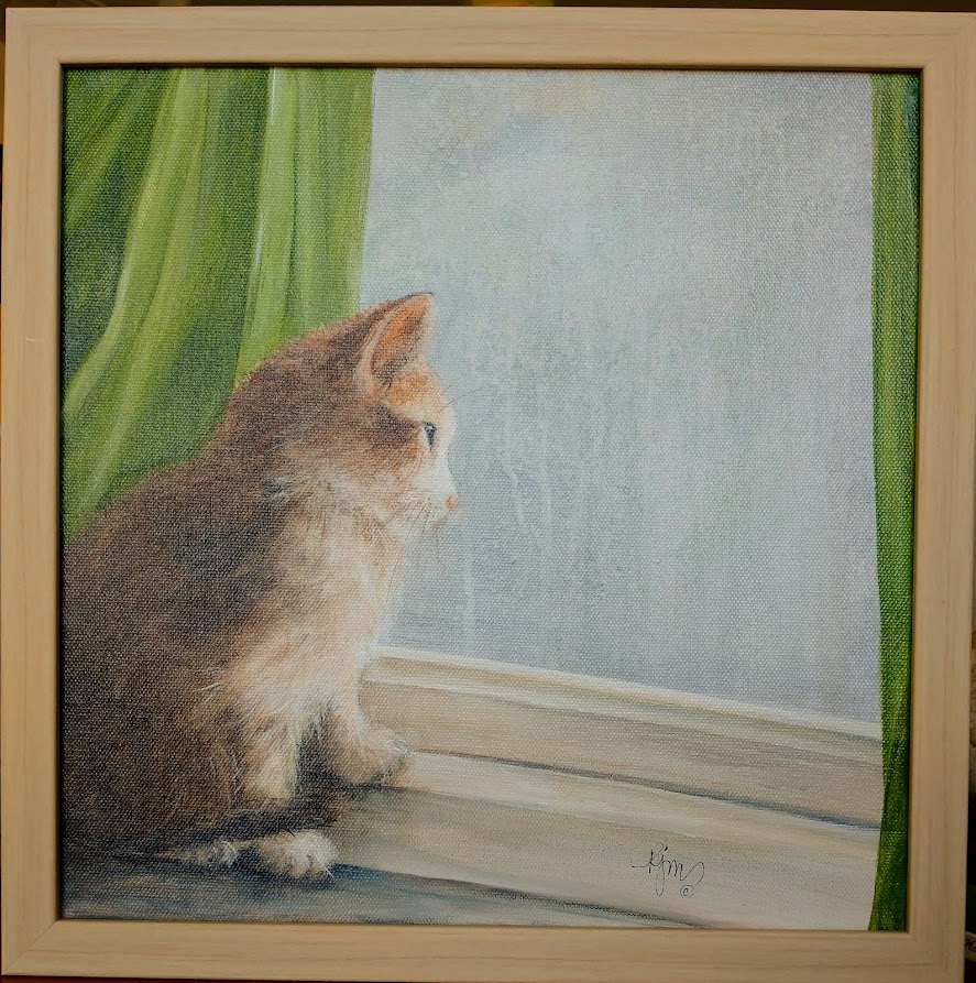Waiting for a Break in the Weather."  framed, 13x13, $175