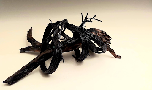 “Coiled Sagebrush Sculpture- Mosquito” Sagebrush branch gathered on Yakima’s shrub-steppe land. Waxed with encaustic medium and encircled with pine needle coils. 18"l x 14"d x 7"h