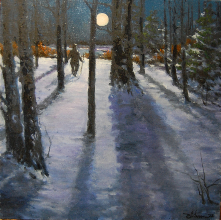 Winter Walk in the Moonlight Oil ~ 22"x22"