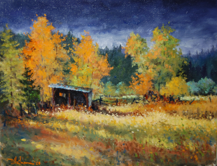 Abandoned Shed in Fall Oil ~ 14"x18"