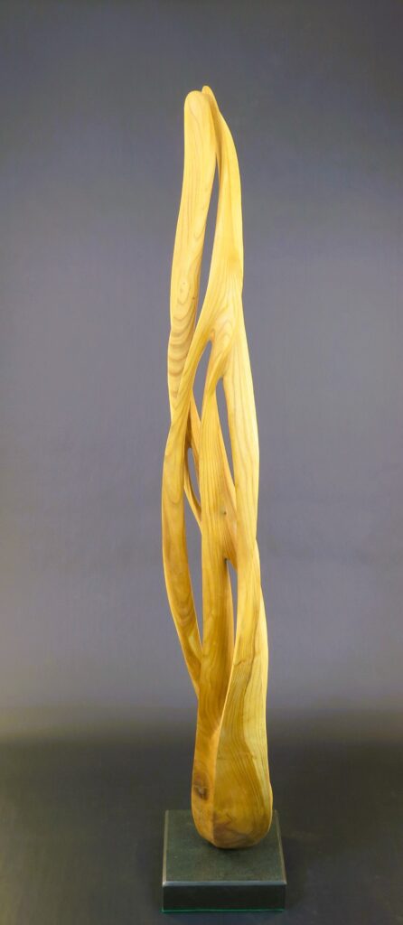 Golden Weave, Cherrywood on marble base (rotates), 44" x 8" x 8"