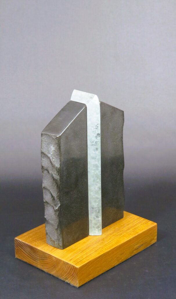 Ice Bound, Basalt and Glass on teak base, 19" x 11" x 5"