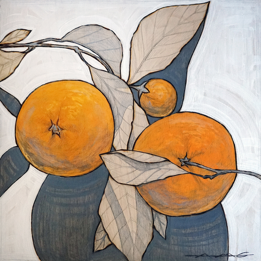 'Oranges and Leaves Still Life"
Mixed Media
By Ana Li Gresham
12"x12"