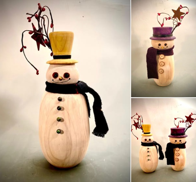 “Yellow and Lavendar Snowmen”
Did you look at the mountains west of town today? Snow, snow, snow and lots of it. So, these here guys got to get finished today. You can see them in person this Sunday11-4PM at the WOMAN’S CENTURY CLUB 304 N 2nd st. (Art in the House show).