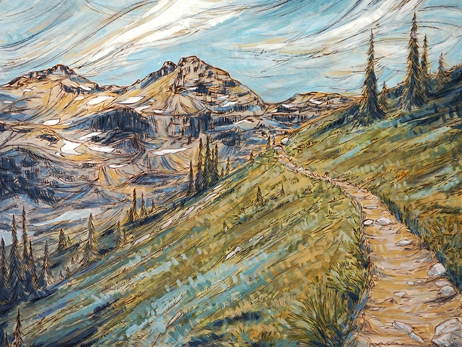 "Maple Pass" Wood Burning & Mixed Media 18" x 24" $500
