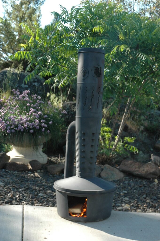 Wood Fired patio heaters - they really throw out the heat and are safe, no sparks. out the chimney.